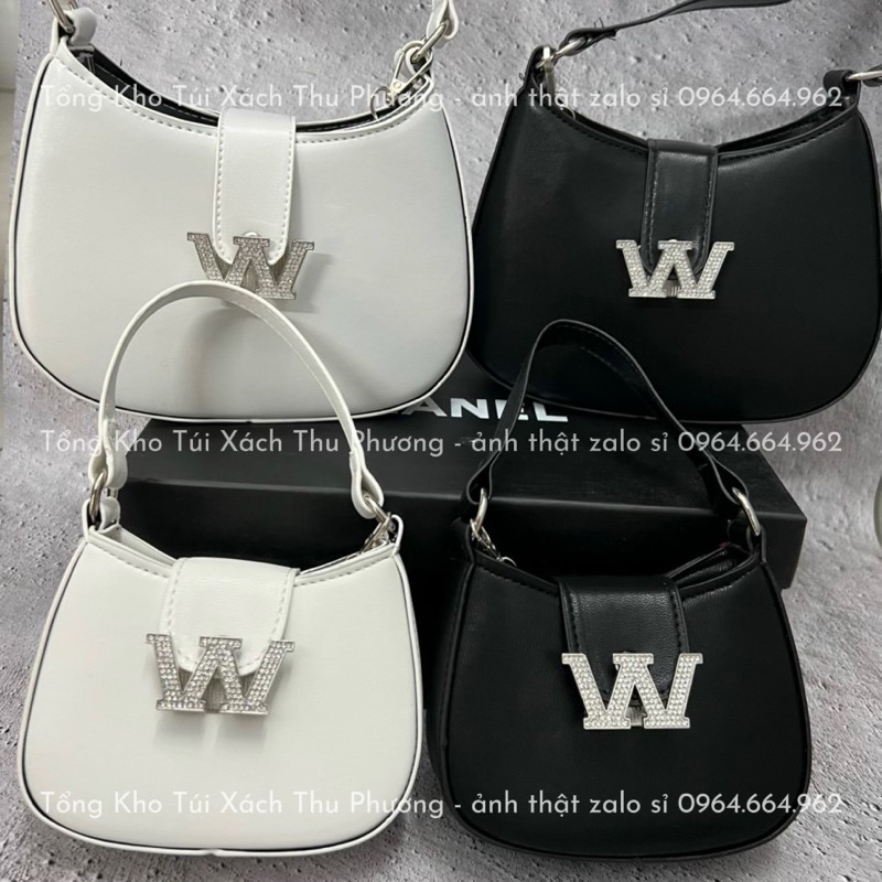 Túi Wang W dáng bầu kẹp nách da trơn mịn, sẵn 2 size chuẩn đẹp (ảnh thật shop chụp)