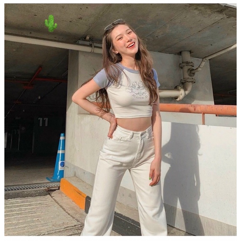 Áo Croptop In Chữ Heaven Sent Chất Thun Borip Co Dãn Phong Cách Năng Động