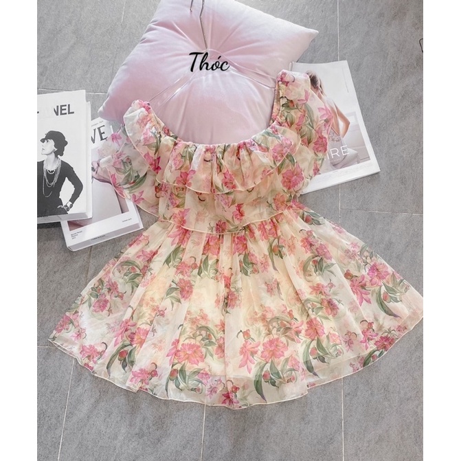 Váy tơ bèo trễ vai