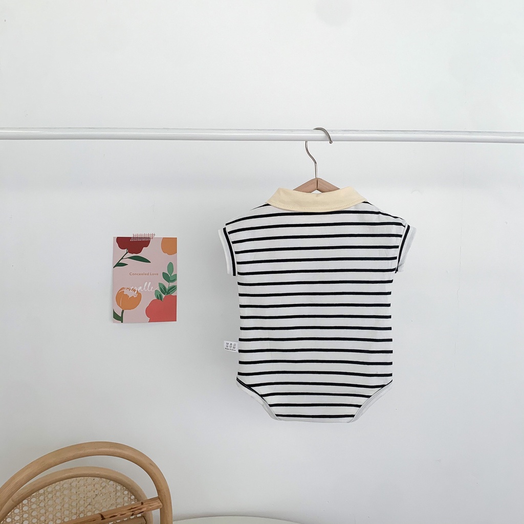 Bộ Áo Liền Quần Cổ Bẻ In Hình Mặt Cười Cho Bé Trai &amp; Gái Sơ Sinh