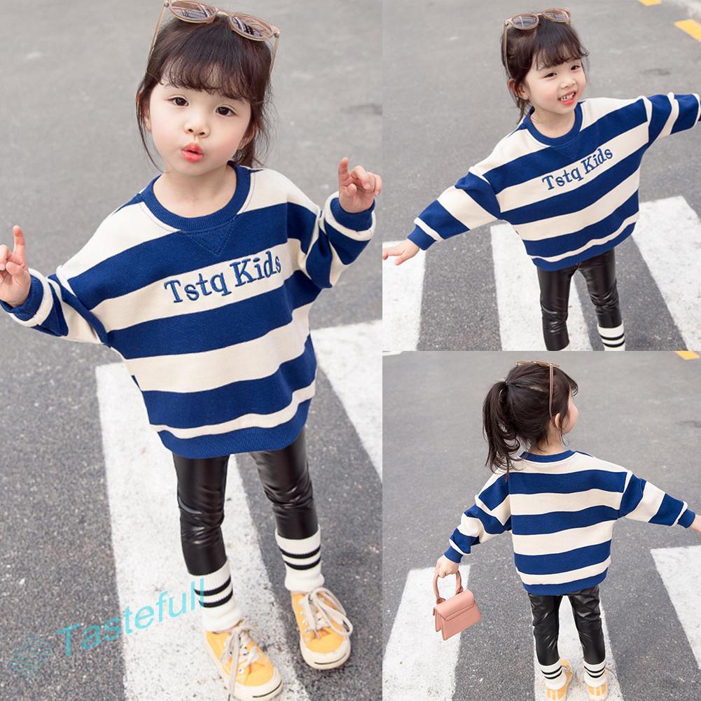 2pcs Clothes Set Striped Letter Kid Girls Long Sleeve Jumper Pants for baby