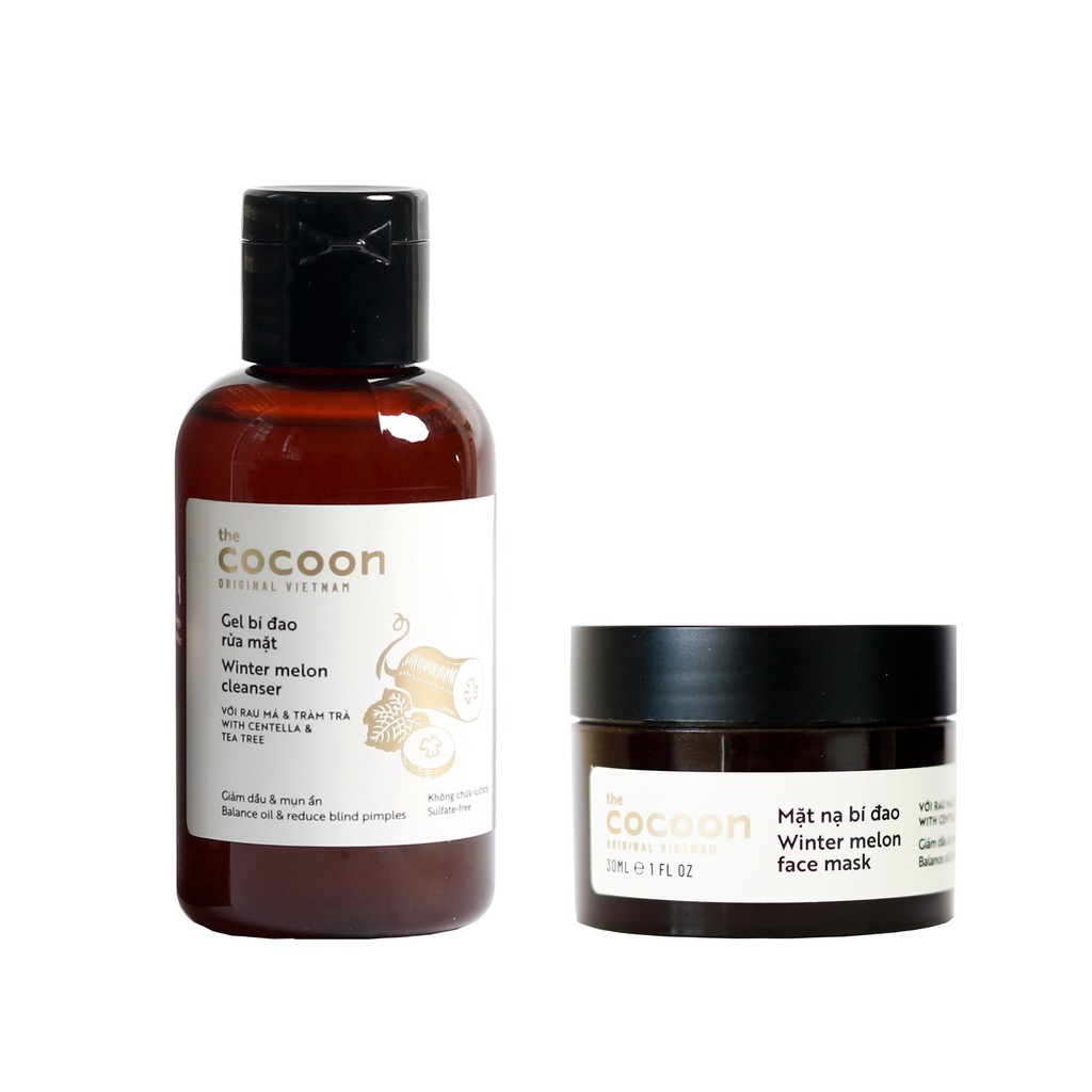 Combo Gel bí đao rửa mặt 140ml + Mask mặt nạ bí đao 30ml Cocoon