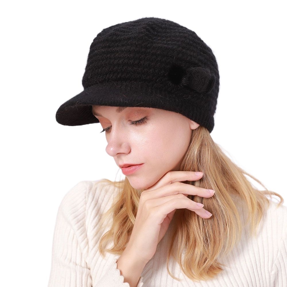 Mũ Nồi Dệt Kim Phối Lông Thỏ Thời Trang Thu Đông Cho Nữ