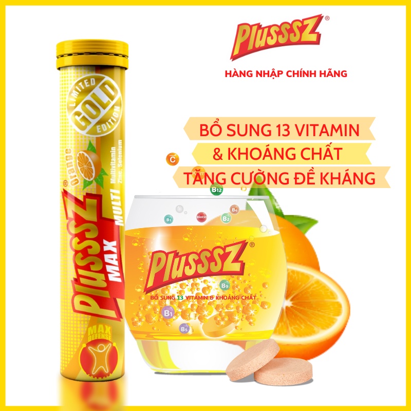 Viên sủi bổ sung vitamin c tăng đề kháng Plussz Max Multi vị Cam + Plusssz Max Vitamin C & ZinC vị chanh