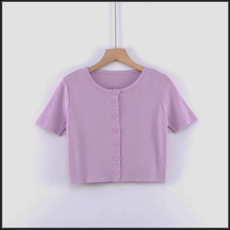 [Kèm Video SP] Áo Thun Tăm Nữ Cao Cấp Tay Ngắn Cổ Tròn Croptop Phối Cúc Ngực Phong Cách Thời Trang Sugal TOP NU 032