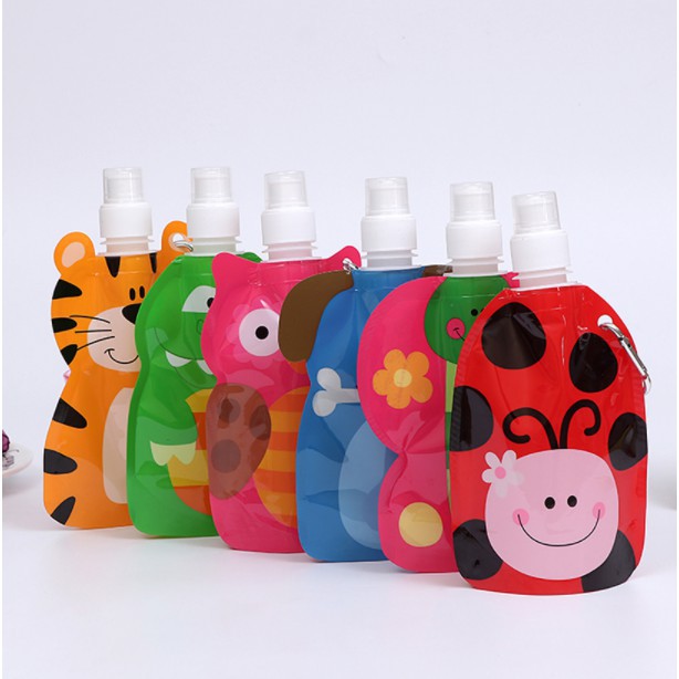 Túi đựng nước gấp gọn thân thiện với môi trường họa tiết hình con thú theo phong cách hoạt hình dùng cho trẻ nhỏ