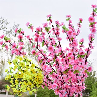Cành Hoa Đào giả cành Mai giả hoa bằng lụa dài 1m2 dùng để cắm bình trang trí tết hoặc làm cây đào giả