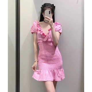 Đầm body chun cổ bèo hồng baby - Qc cao cấp