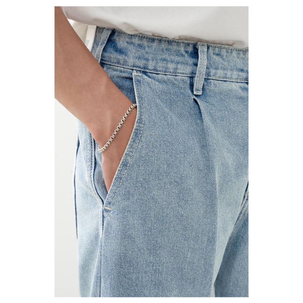 OWL BRAND® PLEATED RELAX JEANS - Quần jeans dài xếp ly ống rộng / Xanh