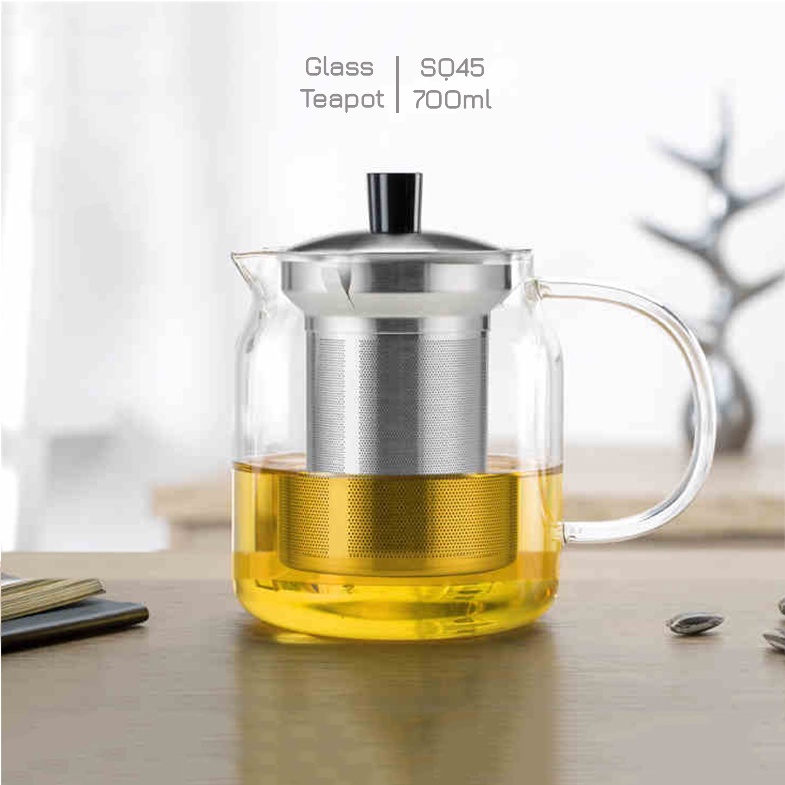 Bình lọc trà thủy tinh lõi inox S045 700ml ( dùng 2 - 4 người ) - Ấm trà thủy tinh chịu nhiệt có lọc trà - Shop Samahome