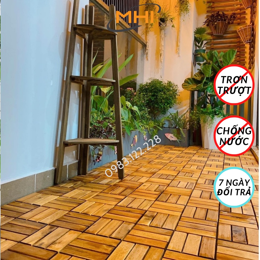 Tấm nhựa lót sàn ban công 12 nan gỗ 2 lớp Sienna. Miếng gỗ lót sàn chống trơn nhà tắm, bể bơi, sân vườn, sân thượng