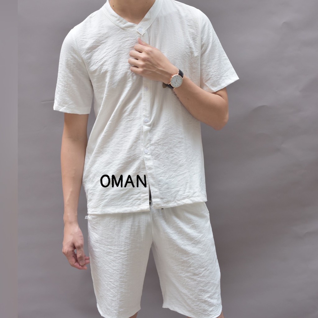 Đồ bộ nam mùa hè, bộ quần áo đũi Linen nam cổ tàu, cổ bẻ dày dặn - OMAN BH21