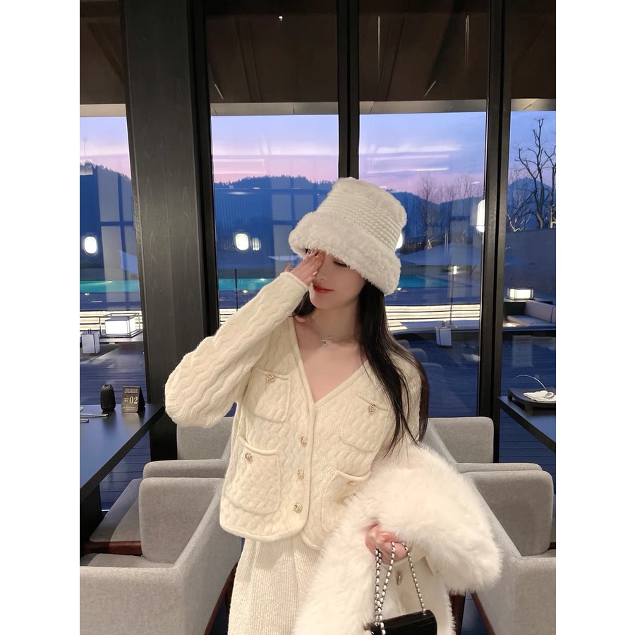 Áo cardigan Forgirl cổ V len gân sóng phối cúc có túi