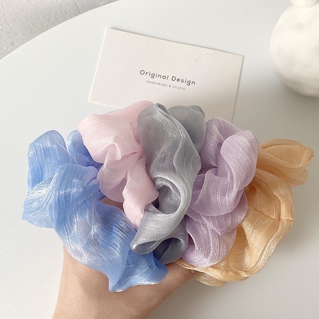 Scrunchies Dây Buộc Tóc/ Cột Tóc Vải Lụa Ánh Nhũ Xinh Xắn HARI