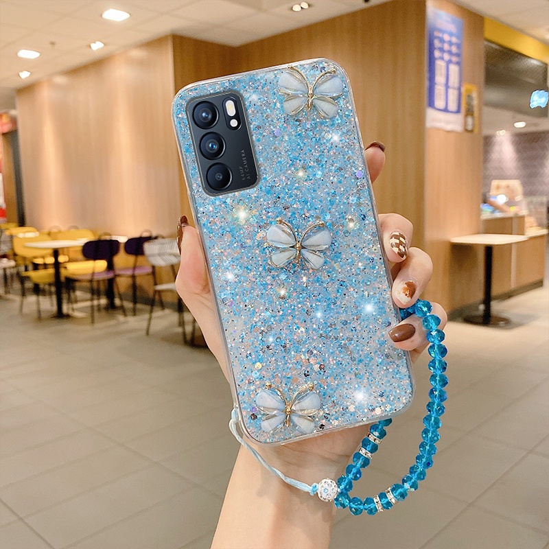 Ốp Điện Thoại Silicon Đính Kim Tuyến Sang Trọng Kèm Dây Đeo Cho OPPO Reno 6 5 4 3 4G 2 2F