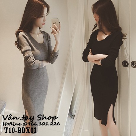 Váy len body xẻ tà