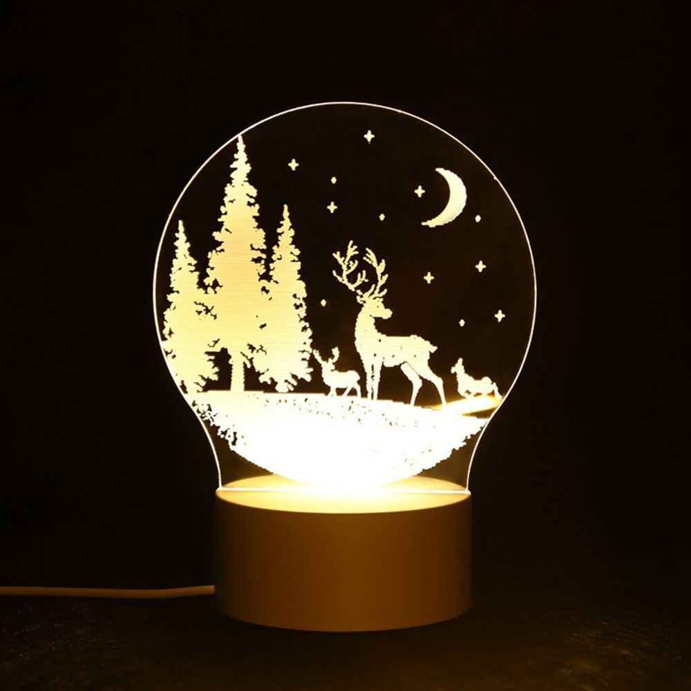 Đèn ngủ để bàn hình ông già Noel tuần lộc 3D bằng acrylic kèm phụ kiện