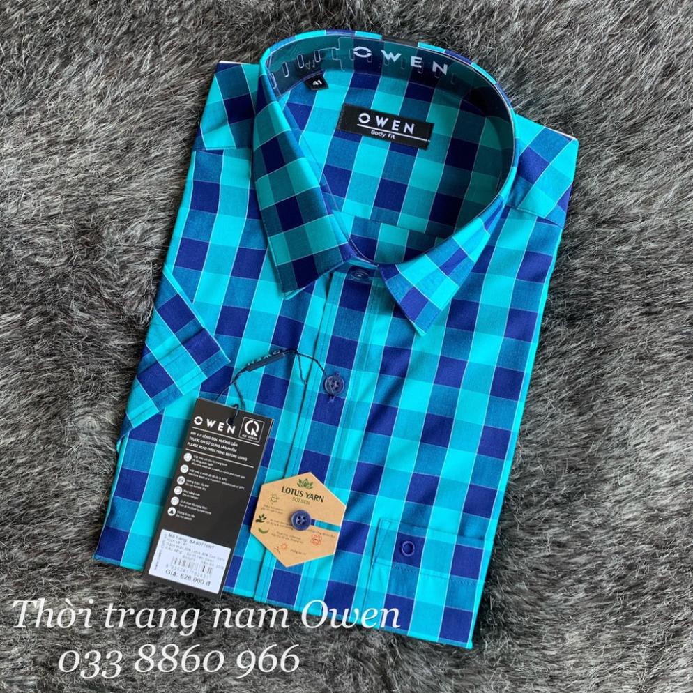 Sale Chính Hãng  OWEN - Áo sơ mi ngắn tay Owen kẻ ca rô chất sợi sen 90776 hot 🌺 neww * ! %