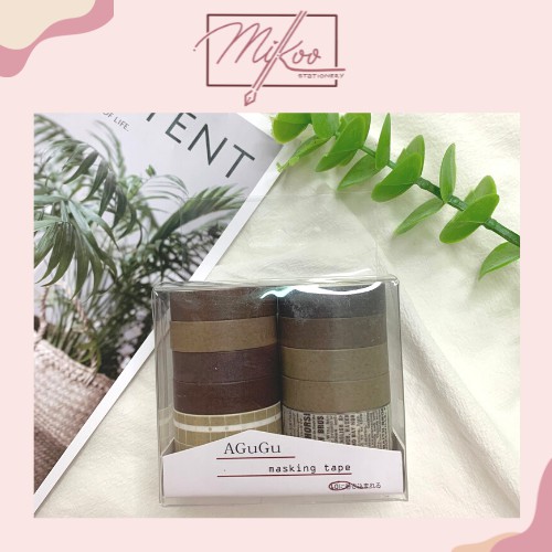 Set 10 cuộn washi theo chủ đề, nhiều màu sắc, trang trí sổ tay