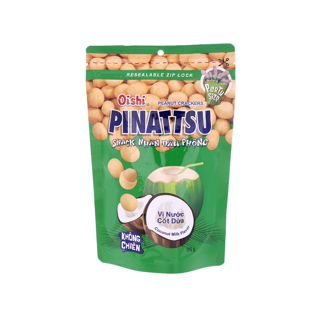 Snack nhân đậu phộng vị nước cốt dừa Pinattsu Oishi gói 95g