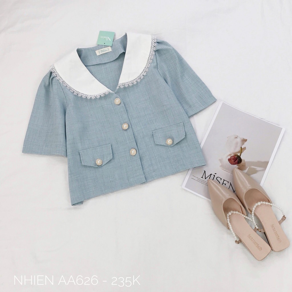 Áo kiểu nữ Nhiên vintage cổ sen có nút AA626