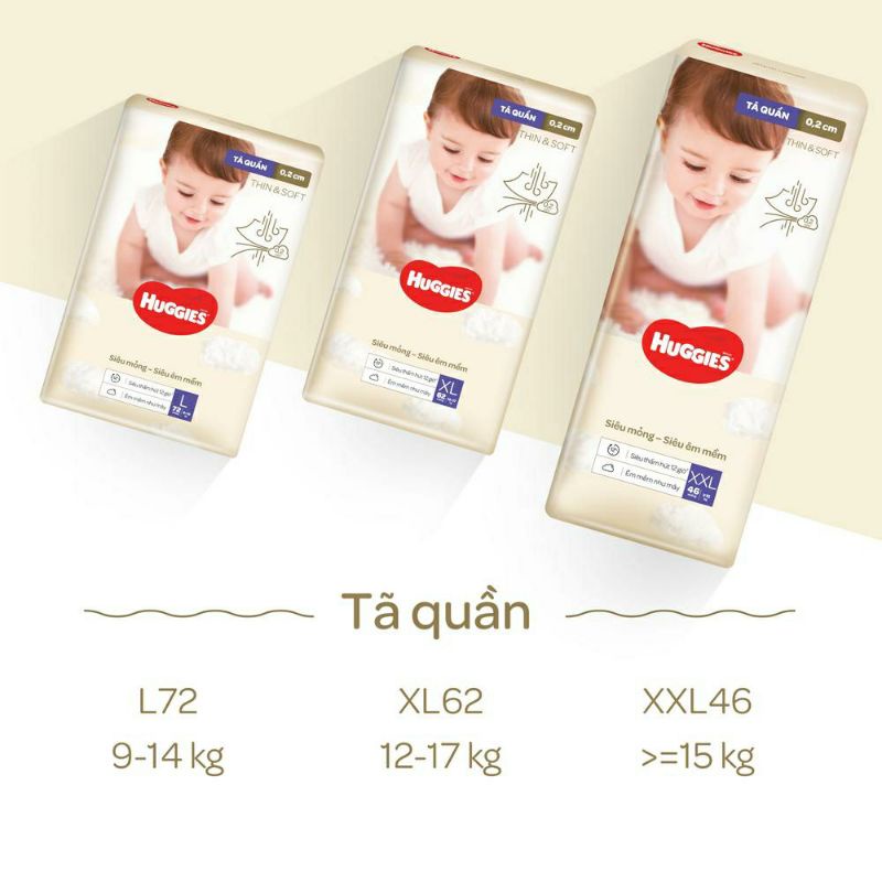 Tã quần Hàn Quốc Huggies Thin &amp; Soft Super Jumbo mỏng tàng hình size L72/XL62/XXL46