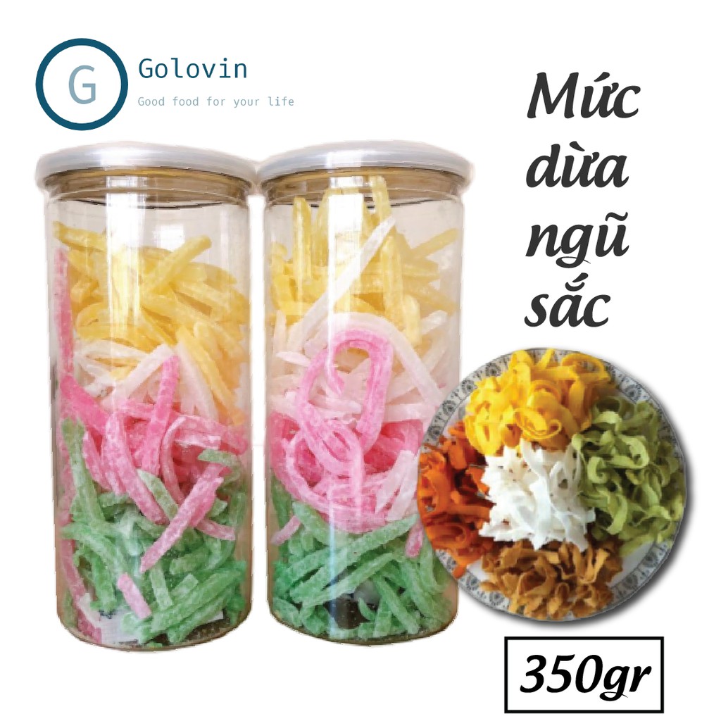 Mứt dừa non ngũ vị không phẩm màu hộp 350gr Golovinshop