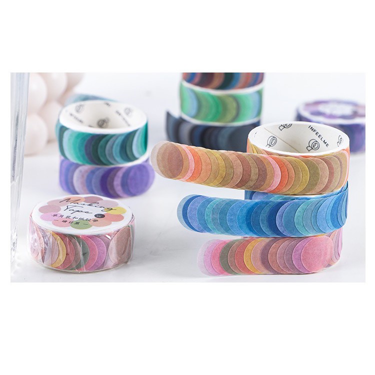 Băng keo dán hình tròn đa màu - Stick dán rời (Màu Ngẫu Nhiên) - Washi Tape