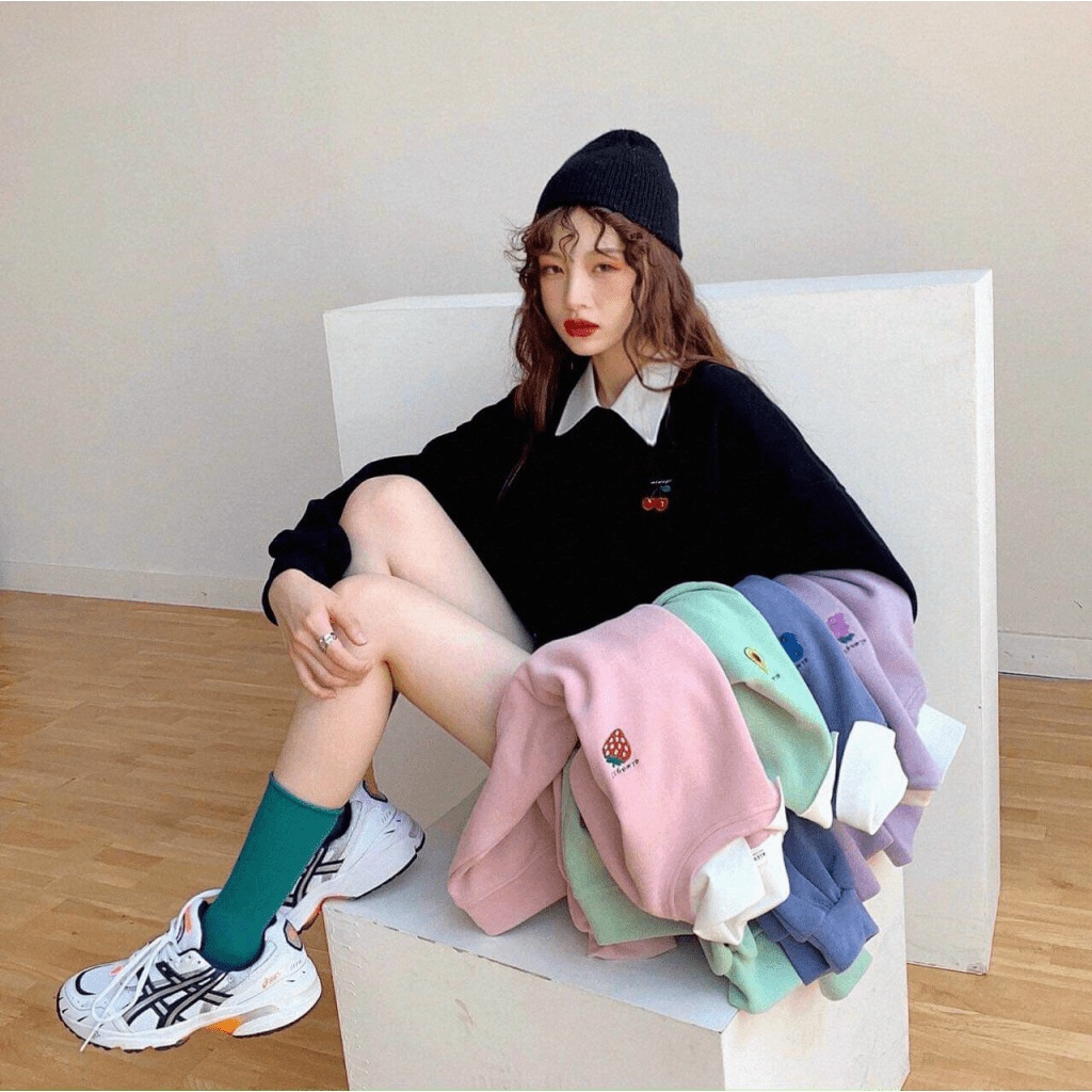 Áo Hoodie Nữ phong cách thu đông cá tính chất nỉ trần bông hình quả cổ lọ mặc đi học siêu xinh siêu cute TP [NewUnisex]