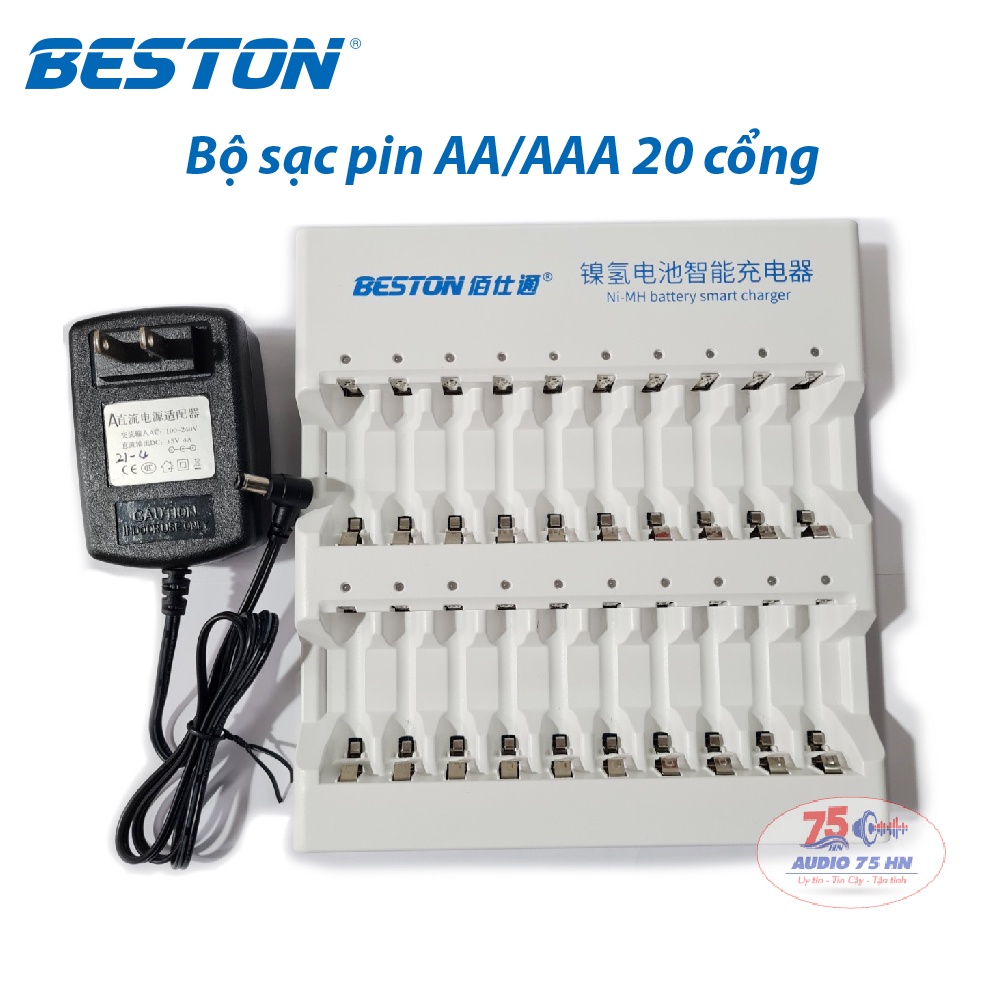 Bộ sạc pin Beston AA/AAA 20 khe tự ngắt cao cấp chuyên dụng Karaoke