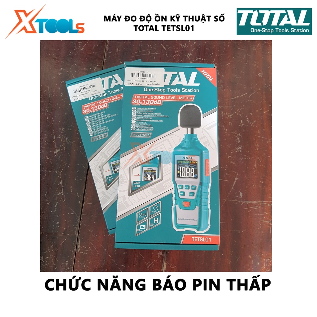 Máy đo độ ồn kỹ thuật số TOTAL TETSL01 thiết bị đo độ ồn Phạm vi đo 30-130dB, Độ ồn 50dB, chức năng đèn nền, báo pin thấ