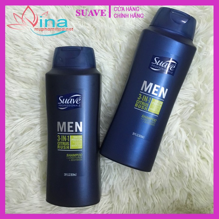 DẦU GỘI XẢ TẮM NAM SUAVE MEN 3IN1 828ML – MỸ