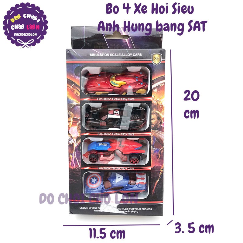 Đồ chơi 4 xe hơi siêu anh hùng bằng SẮT Super Hero Alloy Car 0418-B