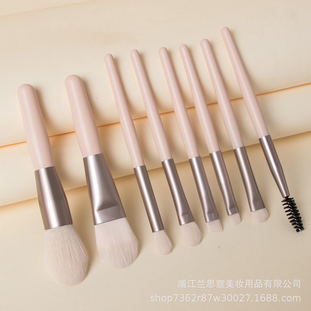 Bộ cọ trang điểm size nhỏ 8 món kèm túi da màu pastel M8030 - Hàng nội địa Trung