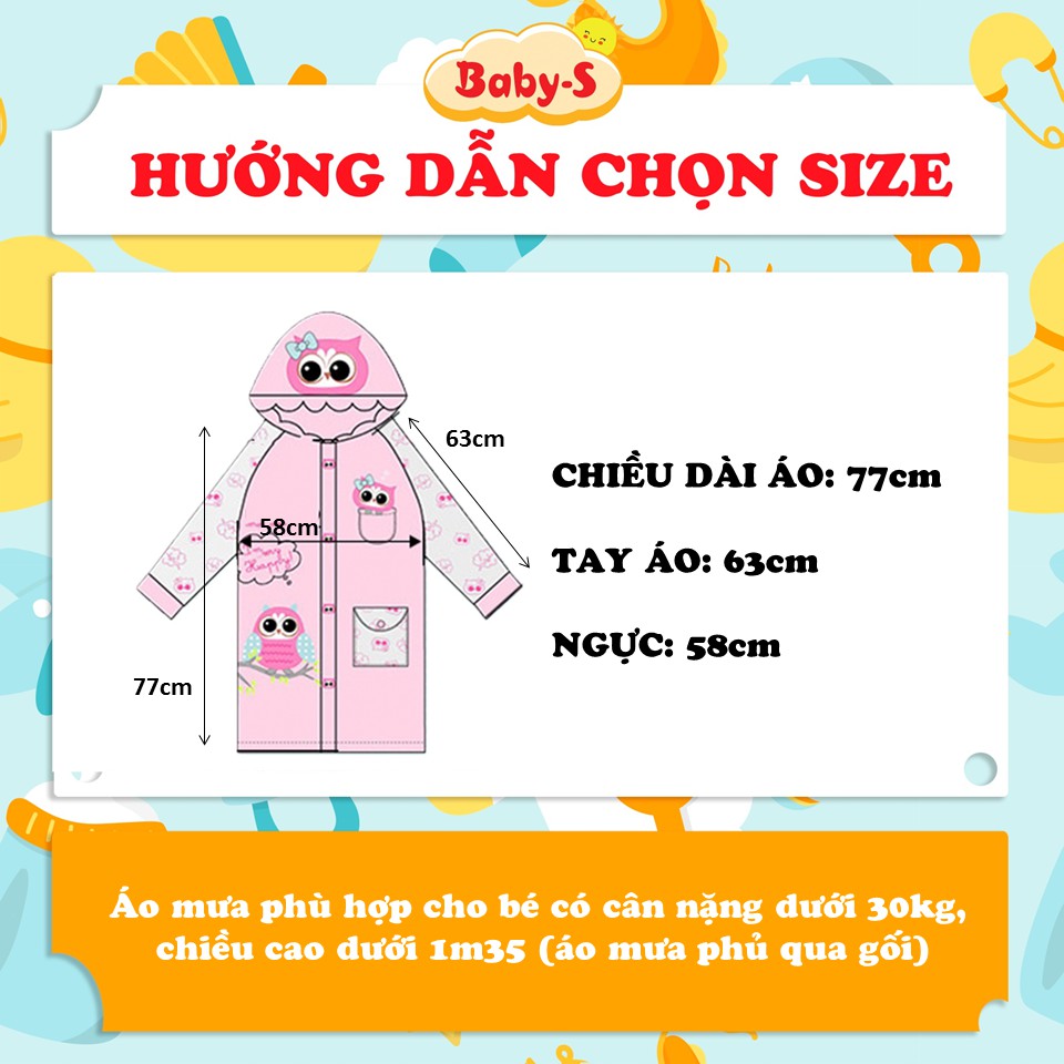 Áo mưa cho bé, áo mưa trẻ em cao cấp hình thú đáng yêu cho bé 4-10 tuổi Baby-S – SAM005