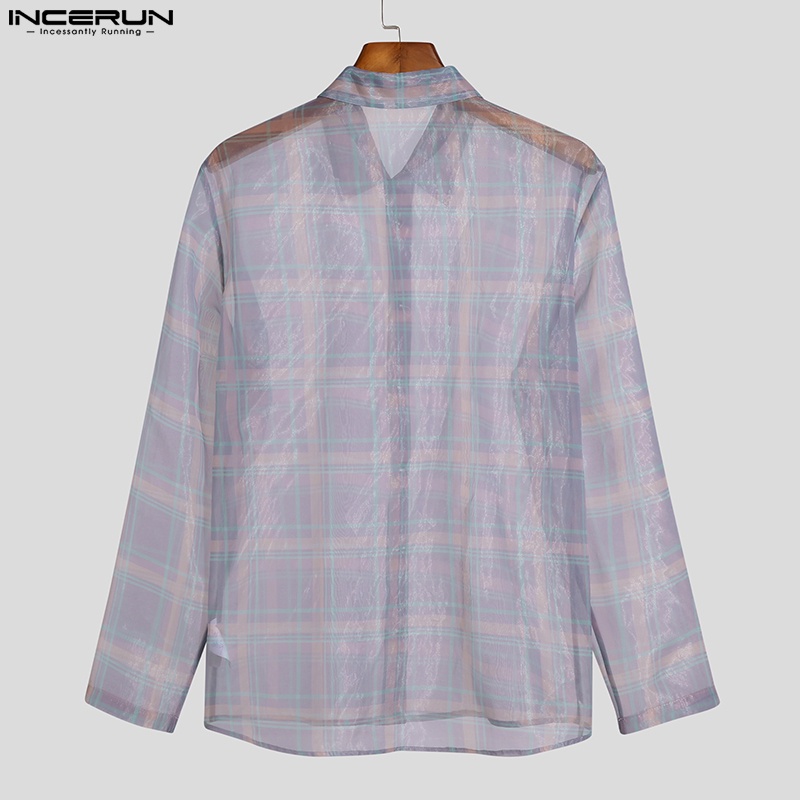 Áo sơ mi INCERUN dài tay nhìn xuyên qua quyến rũ cho nam