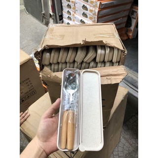 BỘ ĐŨA THÌA DĨA INOX CÁN GỖ LÚA MẠCH - [shopgiadunguytin24h]