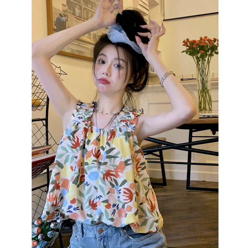 Áo Hai Dây Dáng Ôm Ngắn In Hình Hoa Thời Trang Mùa Hè 2022