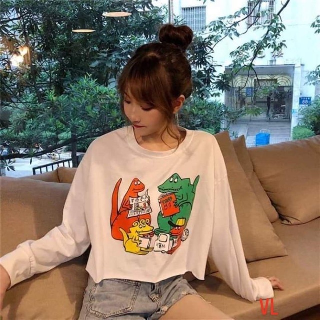 Áo croptop khủng long xanh đỏ BLA0919