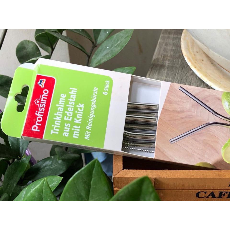 Set 6 ống hút inox Profissimo kèm 1 chổi cọ rửa siêu tiện dụng hàng Đức