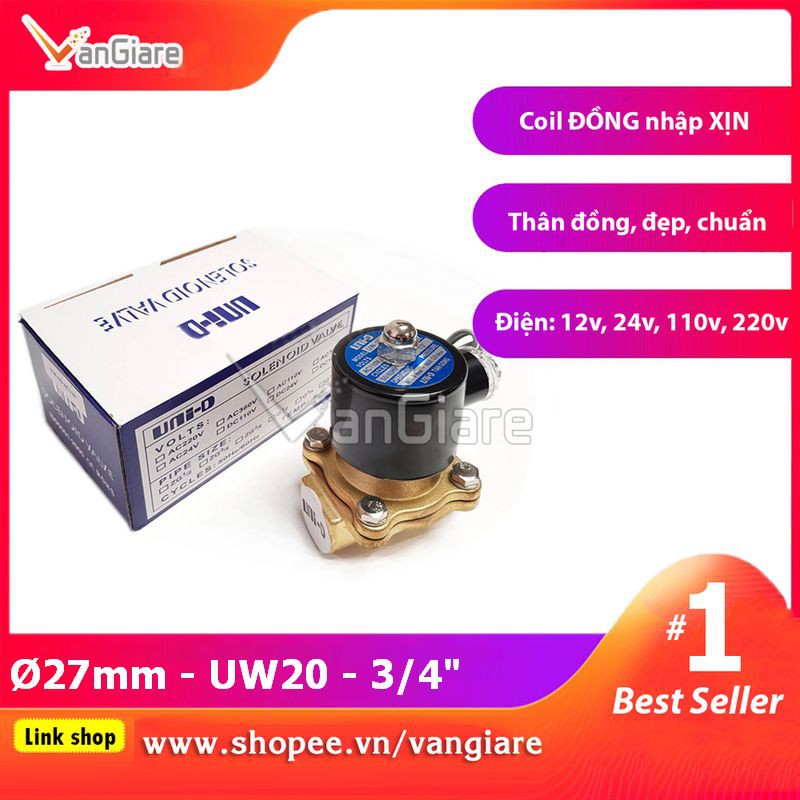 [Van đẹp, đúng hiệu] Van điện từ phi 27 UW20 UniD (Coil nhập Xịn)