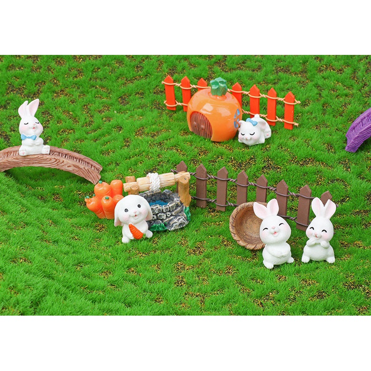 Decor bàn học thỏ con dễ thương trang trí chậu cây terrarium