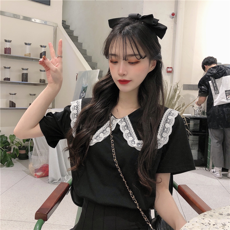 Áo Nữ Tay Ngắn Phối Ren Thời Trang Thanh Lịch