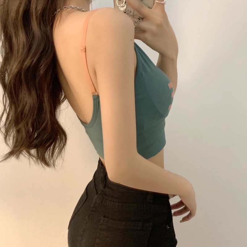 Áo ngực thể thao không gọng thép có đệm ngực hở lưng in chữ phong cách Hàn Quốc