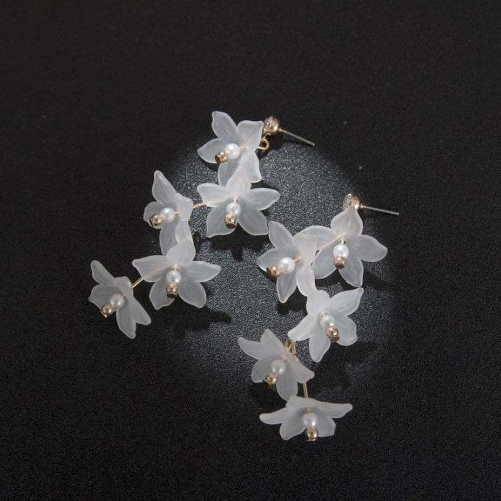 Khuyên Tai Tua Rua Dáng Dài Mặt Hình Hoa Đính Ngọc Trai Acrylic Nhiều Màu Sắc Cho Nữ