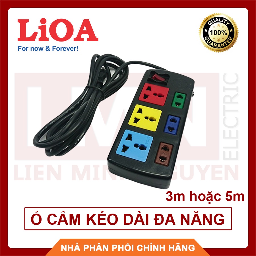 LIOA Ổ cắm kéo dài đa năng kết hợp 3m, 5m loại 6 ổ cắm có công tắc nguồn, bảo vệ quá tải, Lioa chính hãng