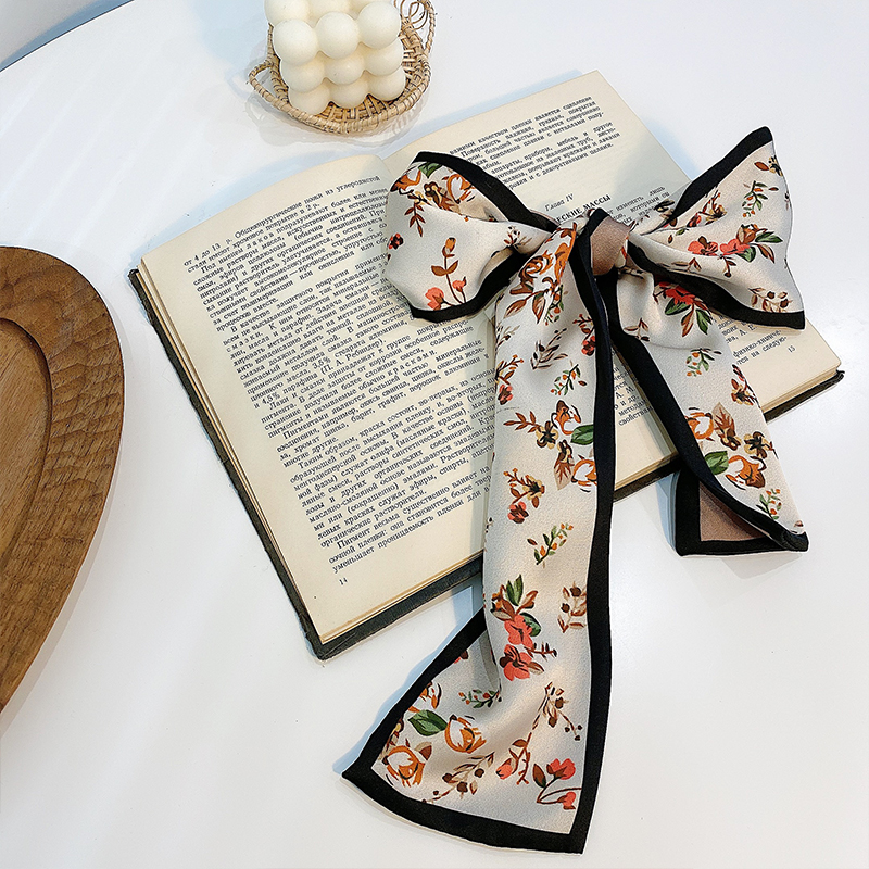Dây ruy băng buộc tóc họa tiết hoa thiết kế kiểu khăn choàng cổ phong cách Hàn Quốc