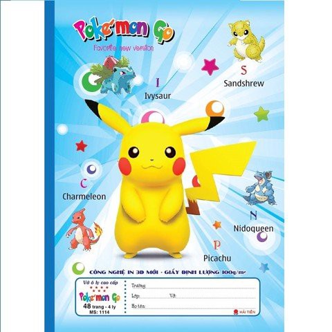 Mẫu mới 2021] Lốc 10 vở 4 ôly Pokemon 48tr 1114 bìa 3D - Tặng hồ khô, tẩy hình