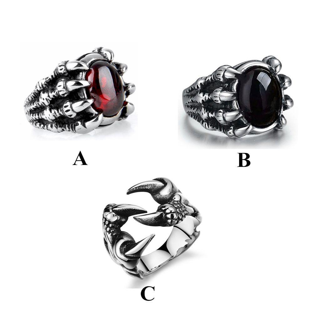 EUCA Nhẫn Hình Móng Vuốt Rồng Đính Đá Đỏ Phong Cách Hip Hop Gothic Thời Trang