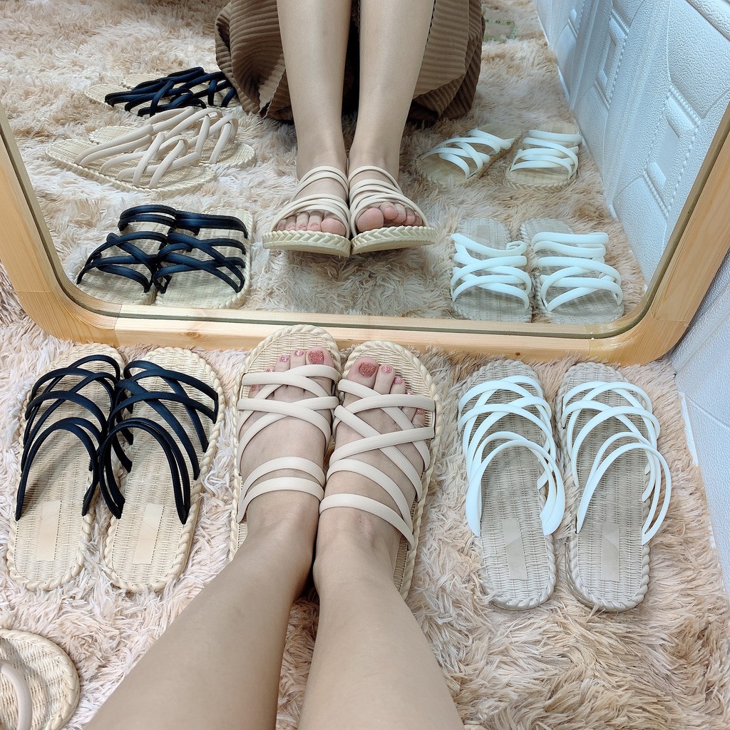 Sandal cao su 6 quai giầy dép thể thao nữ thời trang đế cao su đi làm đi chơi trong nhà êm chân 3K02
